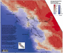 SF Bay Area Map of Average Summertime Hours of Fog & Low Clouds Per Day